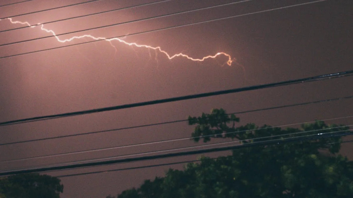 Storm clouds and lightning over power lines - winter power outages Eastern Ontario Briden Electrical generators